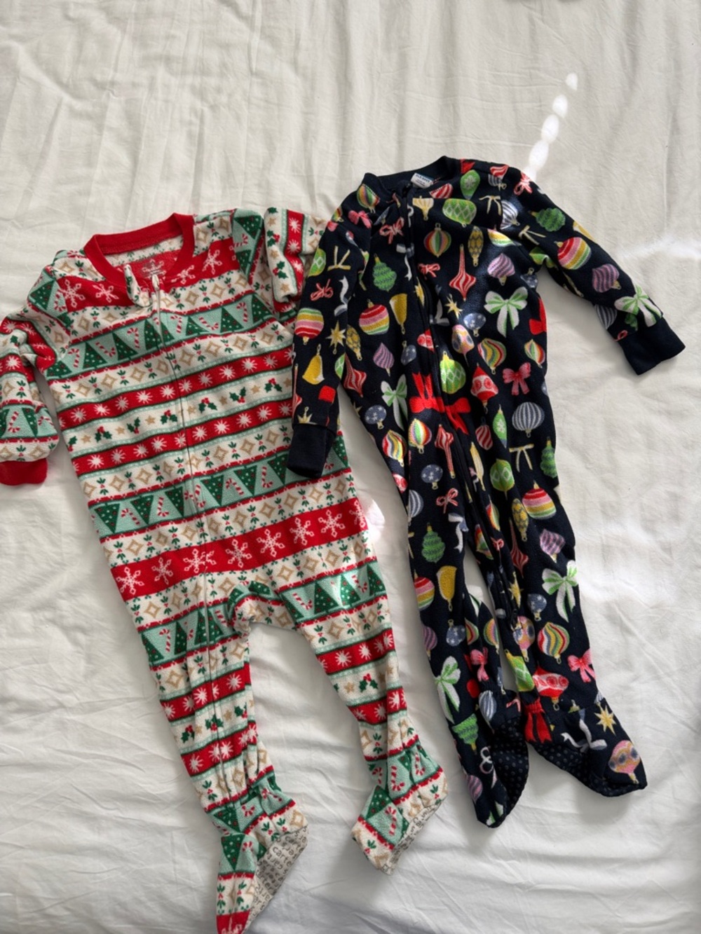 Old Navy Kids Holiday Footed One-Piece Pajama in Red, Green & Navy